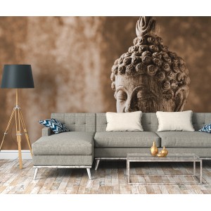 Fototapete Buddha Statue in Braun-Grau, asiatisches Design für Wohnräume.