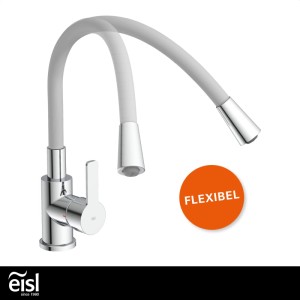 EISL Spültischarmatur FLEXO Chrom/Hellgrau. Flexible Küchenarmatur mit Soft-Touch Schlauch und Einhebelmischer.