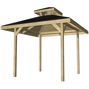 Weka Pavillon Gartenoase 651 Gr. 1 mit Dachaufsatz, Holzkonstruktion mit schwarzem Dach.