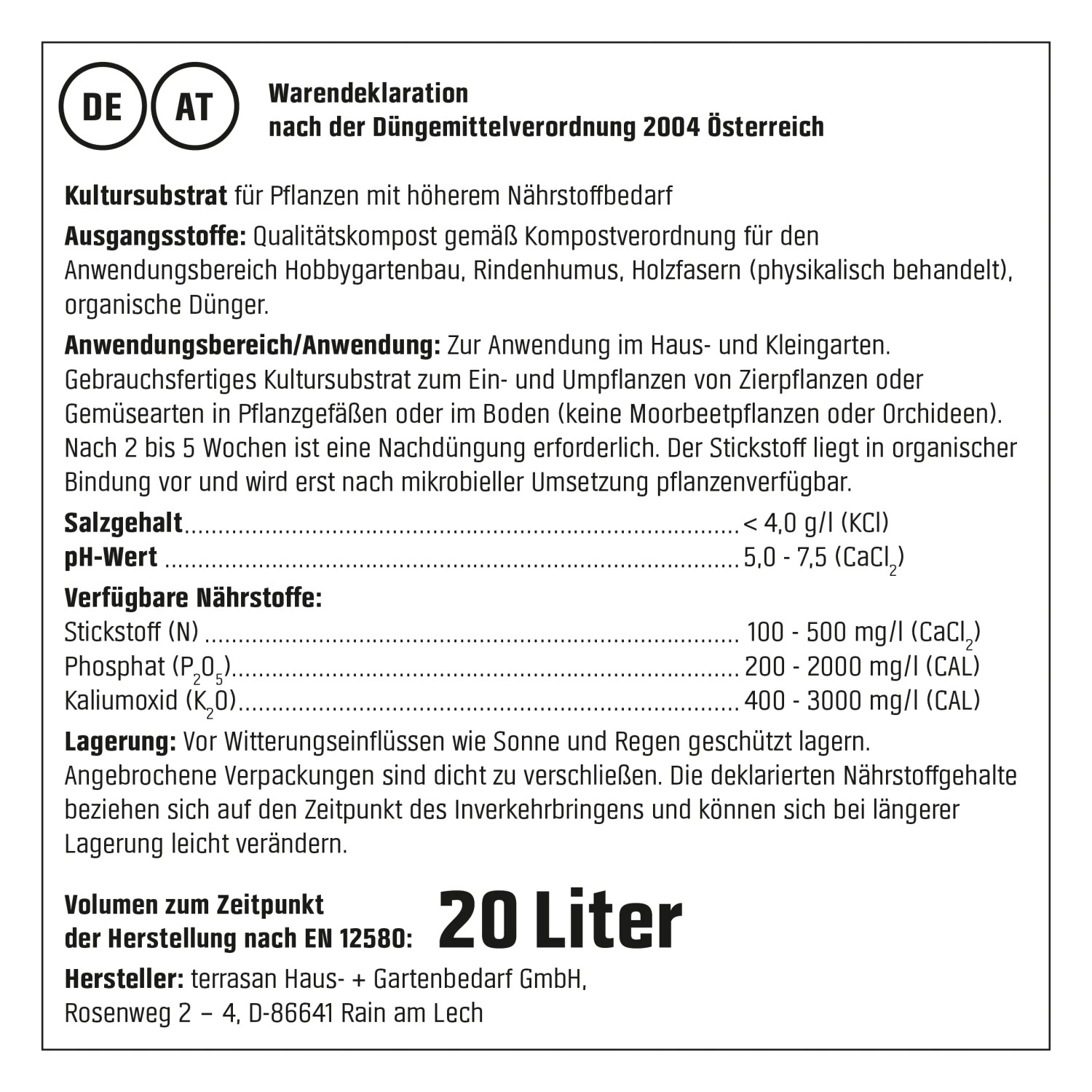 Deklaration der GROW by OBI BIO Blumenerde (20L) – Zusammensetzung und Anwendungshinweise.
