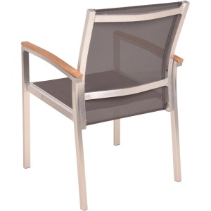 Garden Pleasure Stapelstuhl Livorno, 2er Set, grau, Aluminiumgestell mit Teak-Optik Armlehnen.