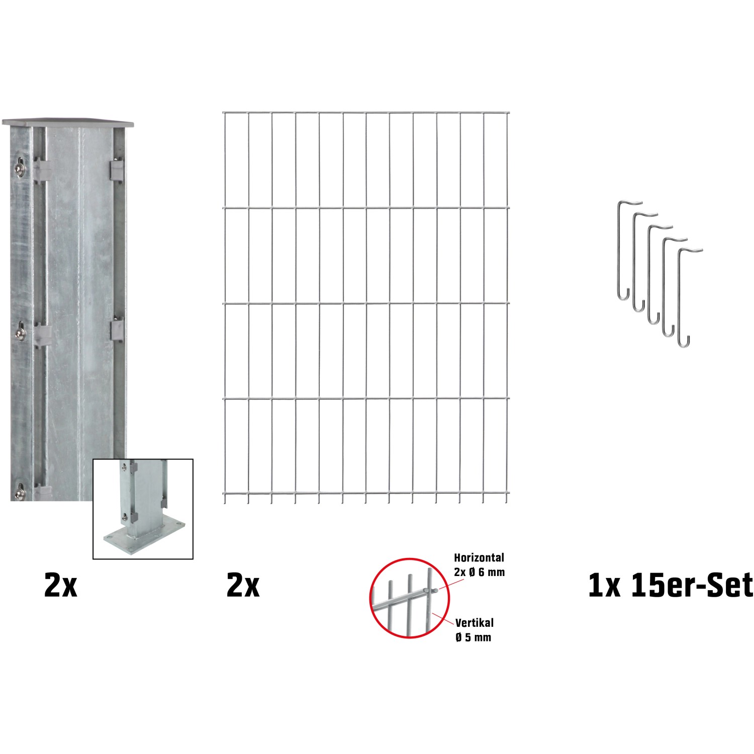 Floraworld Zaungabione Basis-Set zum Aufschrauben, verzinkt, 83 cm: 2 Pfosten, 2 Matten, 15 Abstandshalter.