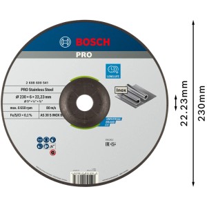 Bosch Schruppscheibe Pro Stainless Steel, 230 mm Durchmesser, Zubehör für Winkelschleifer.