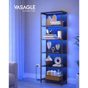 Schwarzes Songmics Bücherregal Barnet mit 6 Ebenen und LED-Beleuchtung.