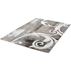 Moderner Hochflorteppich Acapulco in Taupe mit floralem Muster, 160x230 cm.