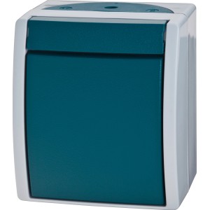 Busch-Jaeger Ocean A/W-Schalter, Feuchtraum, weiß/blau, Aufputz.