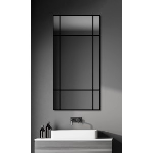 Rechteckiger DSK Design Wandspiegel Black Loftstyle, 60x120 cm, mit schwarzem Rahmen im Badezimmer.