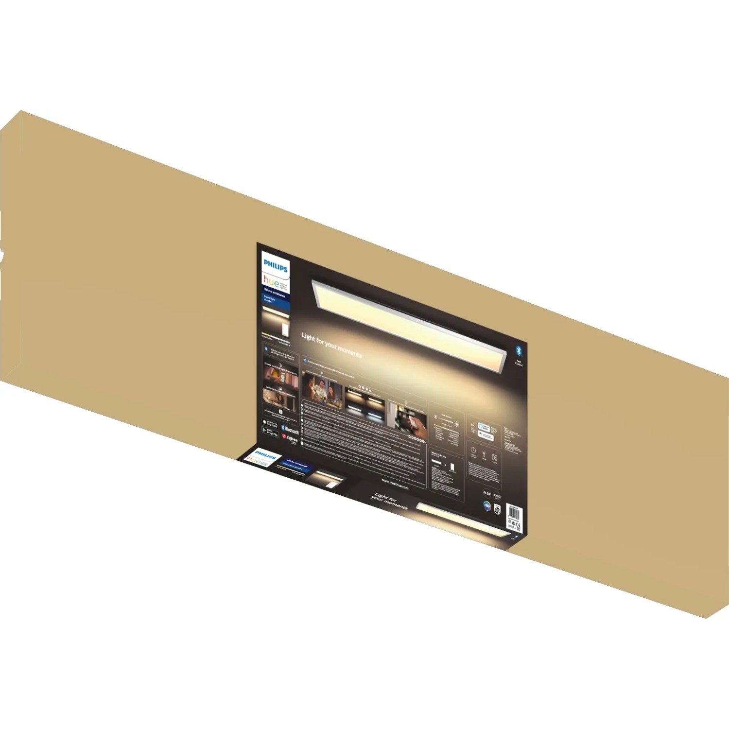 Verpackung der weißen Philips Hue Aurelle LED-Panel Leuchte, 4200lm, zur Deckenmontage.