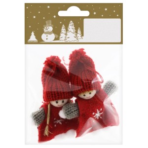Weihnachts-Deko Figuren zum Hängen aus Filz und Wolle 9 cm Rot-Grau 2 Stück