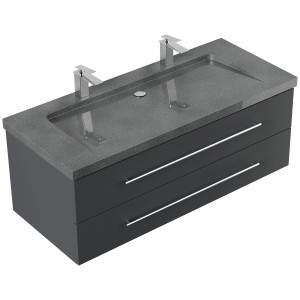 Posseik Badmöbel-Set Yamo, 130 cm, Grafit: Unterschrank mit Granit-Waschbecken und zwei Hahnlöchern.
