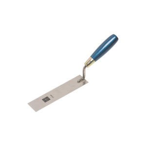 LUX Berliner Stecherkelle Classic, rostfrei mit blauem Griff. Maurerwerkzeug für präzises Verputzen.