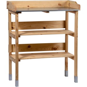 Dobar Pflanztisch aus Holz, 76x37x92cm, mit verzinkter Arbeitsfläche und zwei Ablageböden.