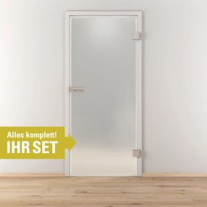 Novadoors Glastür-Set Nova 501, DIN rechts, 82,1x201,3 cm, satiniertes Glas mit Schlosskasten.