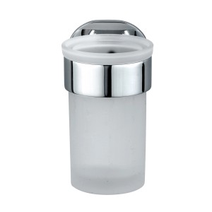 Wenko Zahnputzbecherhalter Maribor, silber glänzend, mit satiniertem Glasbecher.