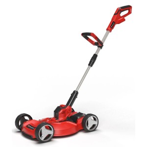 Einhell Akku-Rasentrimmer GE-CT 18/28 Li TC-Solo als Rasenmäher mit Rädern.