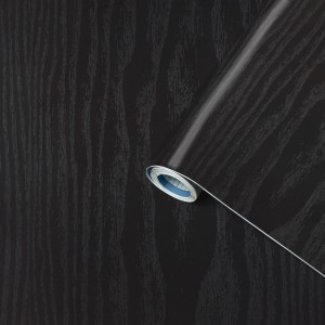 Klebefolie Wood Black, 67,5 cm x 2 m, mit Holzmaserung in Schwarz.