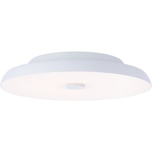 Weiße, runde LED-Deckenleuchte Adora, Ø 40 cm, mit Sternenhimmel-Effekt und Bluetooth-Lautsprecher.