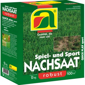 Austrosaat Nachsaatrasen Quick Play 2 kg für strapazierfähigen Rasen.