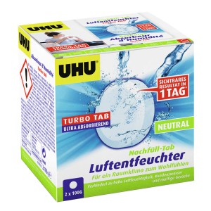 UHU Luftentfeuchter Nachfülltabs Neutral, 2x100g Packung zur Reduzierung der Luftfeuchtigkeit.