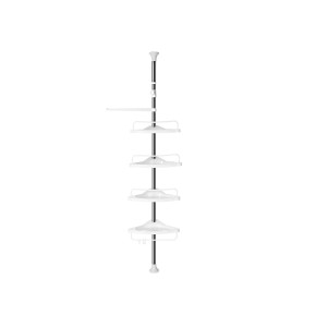 Songmics Duschregal mit 3 Haken, Handtuchhalter, 4 Ablagen, weiß-silber, 300 cm hoch.
