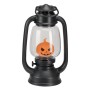 Schwarze Halloween-Laterne mit LED-Licht und Sound. Im Inneren ein grinsender orangefarbener Kürbis. Perfekte Deko.