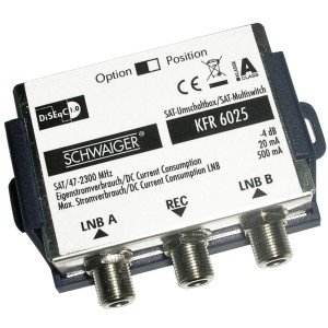 Schwaiger SAT-Umschalter 2-fach für Antennen-Anschluss von zwei LNBs an einen Receiver.