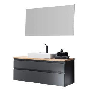 Schöner Wohnen Badmöbel-Set Stockholm, 120 cm, Cosmos Grey mit Spiegel, Waschtisch und Unterschrank.