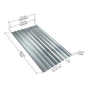 Weckman Stahltrapezblech, verzinkt, 2000x1135x0,4 mm, Aluminium-Zink Beschichtung. Dachblech mit Profil.