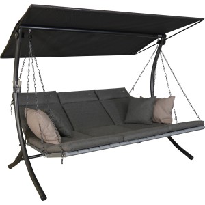 Angerer Hollywoodschaukel Luxus Smart Stone mit Sonnendach und grauen Kissen.