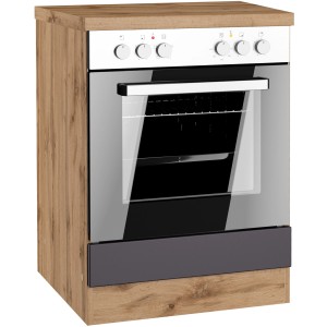 Held Möbel Herdumbauschrank Turin, 60 cm, Graphit/Wotaneiche. Küchenschrank mit Ofen.