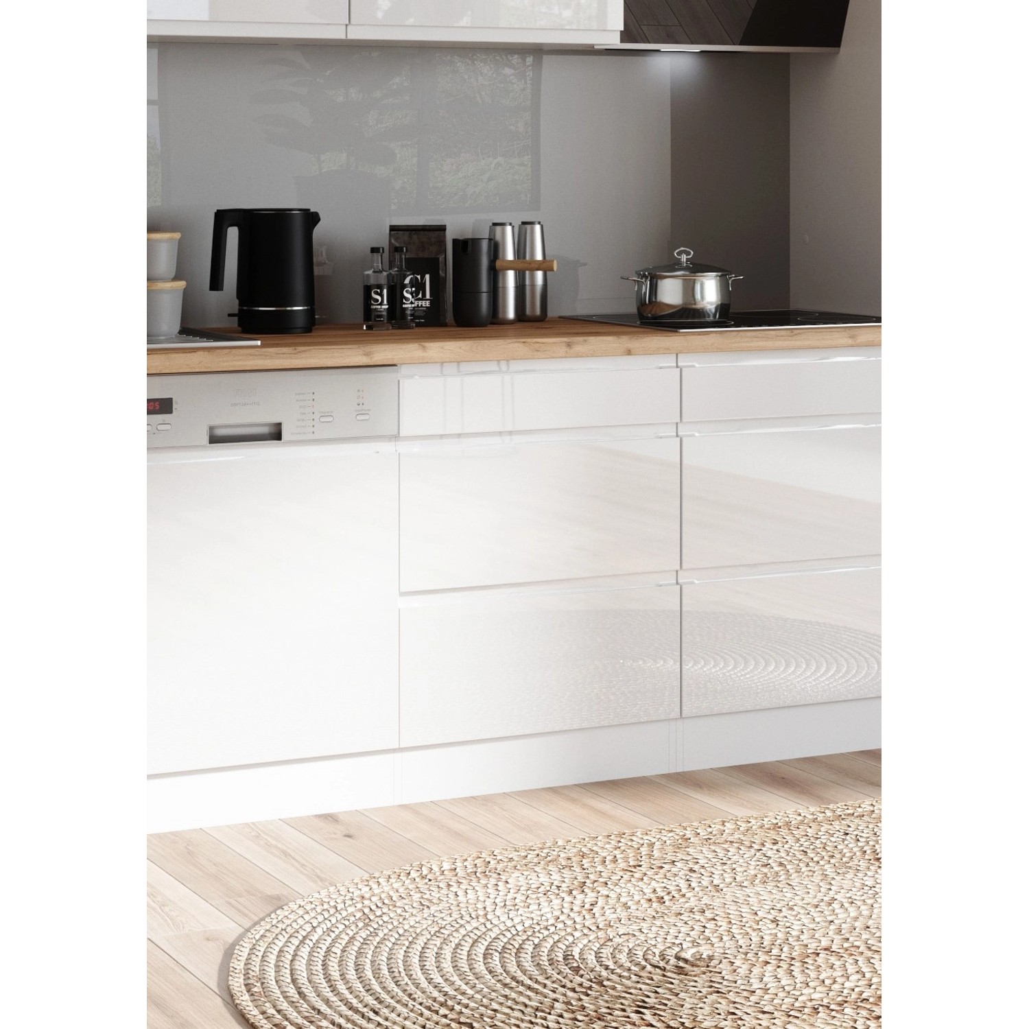 Held Küchen Unterschrank Gera, 60 cm, Weiß/Wotan Dekor, Teil einer modernen Küchenzeile.