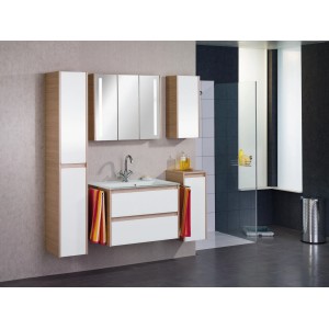 Fackelmann Glaswaschbecken Viora, 80 cm, weiß, mit Unterschrank und Spiegelschrank.