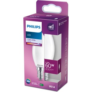 Philips LED-Lampe E14 Kerzenform, 6,5W, 806 Lumen im Karton.