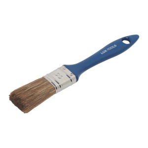 LUX Flachpinsel Lasuren, 30 mm, mit blauem Griff und braunen Borsten.
