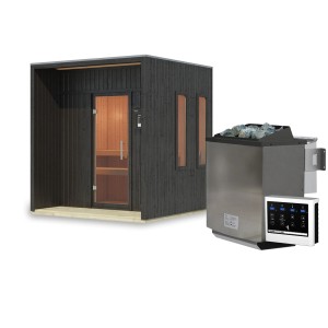 Karibu Saunahaus "Almeria" mit Ofen 9 kW Bio Extern Schwarz
