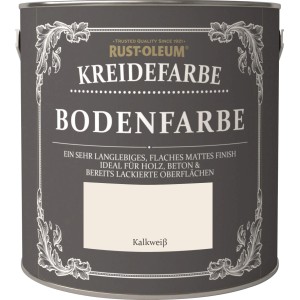 Dose Rust-Oleum Kreide-Bodenfarbe Kalkweiß, geeignet für Holz- und Betonböden im Innenbereich.