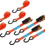 Vierteiliges, oranges Zurrgurt-Set mit Haken und Ratsche für sicheren Transport.
