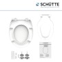 Schütte WC-Sitz Family White Duroplast mit Absenkautomatik und Schnellverschluss, Aufsicht mit Zubehör.