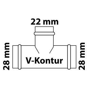 Kirchhoff CU-Reduzier-T-Stück, 28x22x28 mm, Blank, 3 Muffen, für Pressfittings.