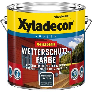 Dose Xyladecor Consolan Wetterschutzfarbe Anthrazitgrau, geeignet für Holz im Außenbereich.