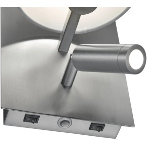 Moderne Trio Wandleuchte Marriot in Nickel matt mit Lesearm und getrennt schaltbaren Lichtquellen.