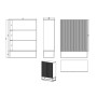 Technische Zeichnung des Selsey Highboard Veldio 90 cm. Zeigt Front-, Seitenansicht, Maße und die Lamellenfront.
