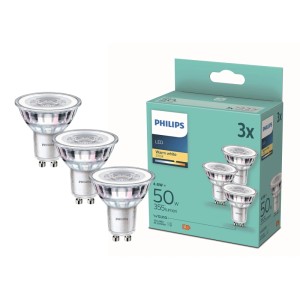 Philips GU10 LED-Leuchtmittel, 3er Set, 4,6W, warmweiß, Reflektor R50, 5,4x5cm.