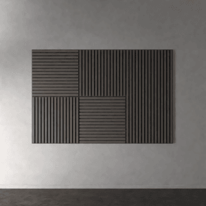 Akustikpaneel Lino Mauve, 60x120cm, 2er-Set. MDF-Leisten auf schwarzem Filz für Wand- und Deckenmontage.