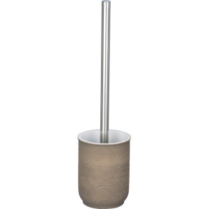 Wenko WC-Garnitur Nebo Braun mit Silikonbürste und Polyresin-Behälter.