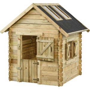 SwingKing Spielhaus Louise mit Fenster, Tür und Dachfenstern aus Plexiglas. Holz imprägniert.
