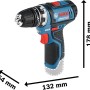 Bosch Professional Akku-Bohrschrauber GSR 12V-15 FC mit Maßen 178x132x54mm.