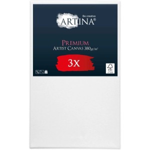 Artina Premium Keilrahmen 70x100cm, 3er-Set, Leinwand aus Baumwolle, weiß vorgrundiert.