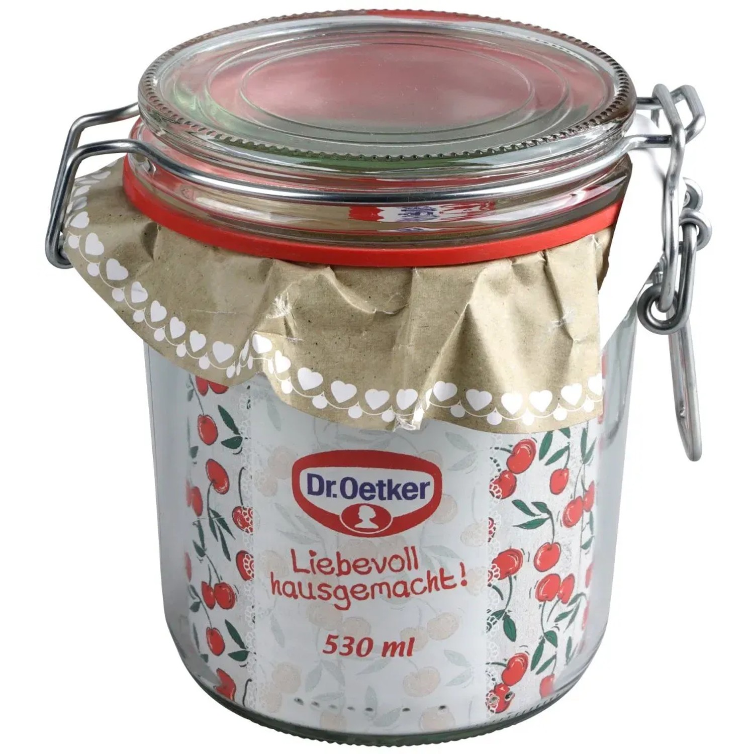Dr. Oetker Bügelglas 530ml mit Kirschmuster, ideal zum Einkochen und Einmachen.