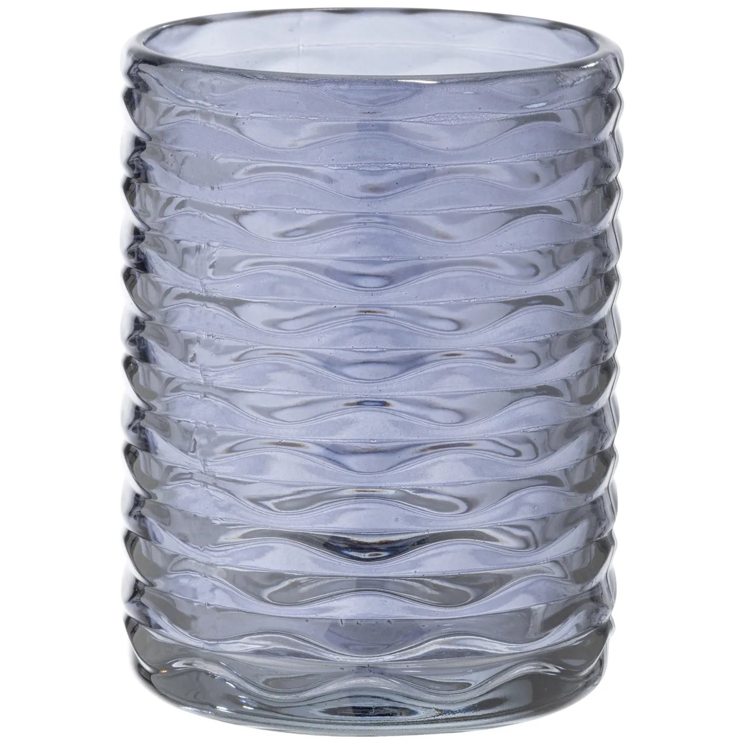 Wenko Zahnputzbecher Vetro aus Glas in Dunkelblau mit Retro-Optik.